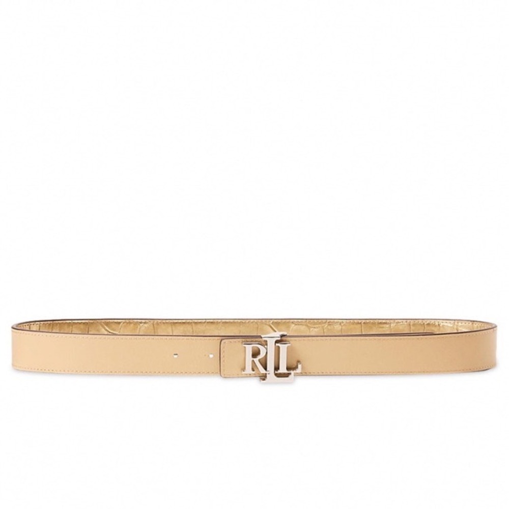 Lauren Ralph Lauren Reversible Metallic Croc Embossed Leather LRL Logo Belt M